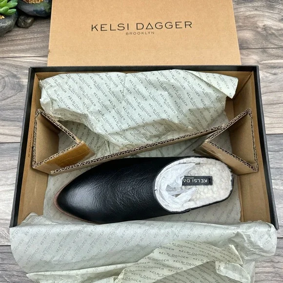 NIB Kelsi Dagger Sail 8M Sherp Lined Mules Rustic Leather Faux Shearling n - Picture 9 of 10